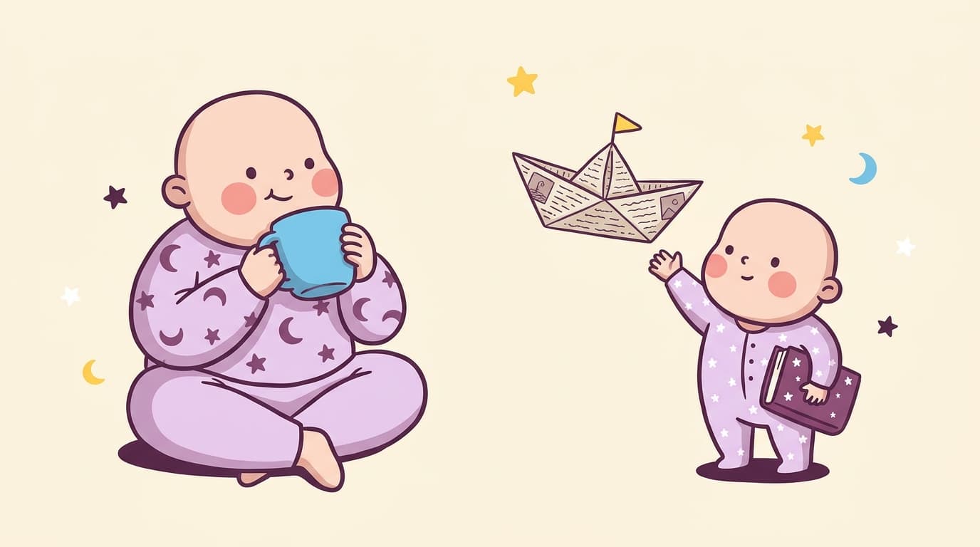 Child holding a closed hardback in one hand while a paper boat folded from story pages floats up from the other